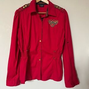 Coogi Vintage Retro 90s Red Fitted Long Sleeve Embroidered Top PP